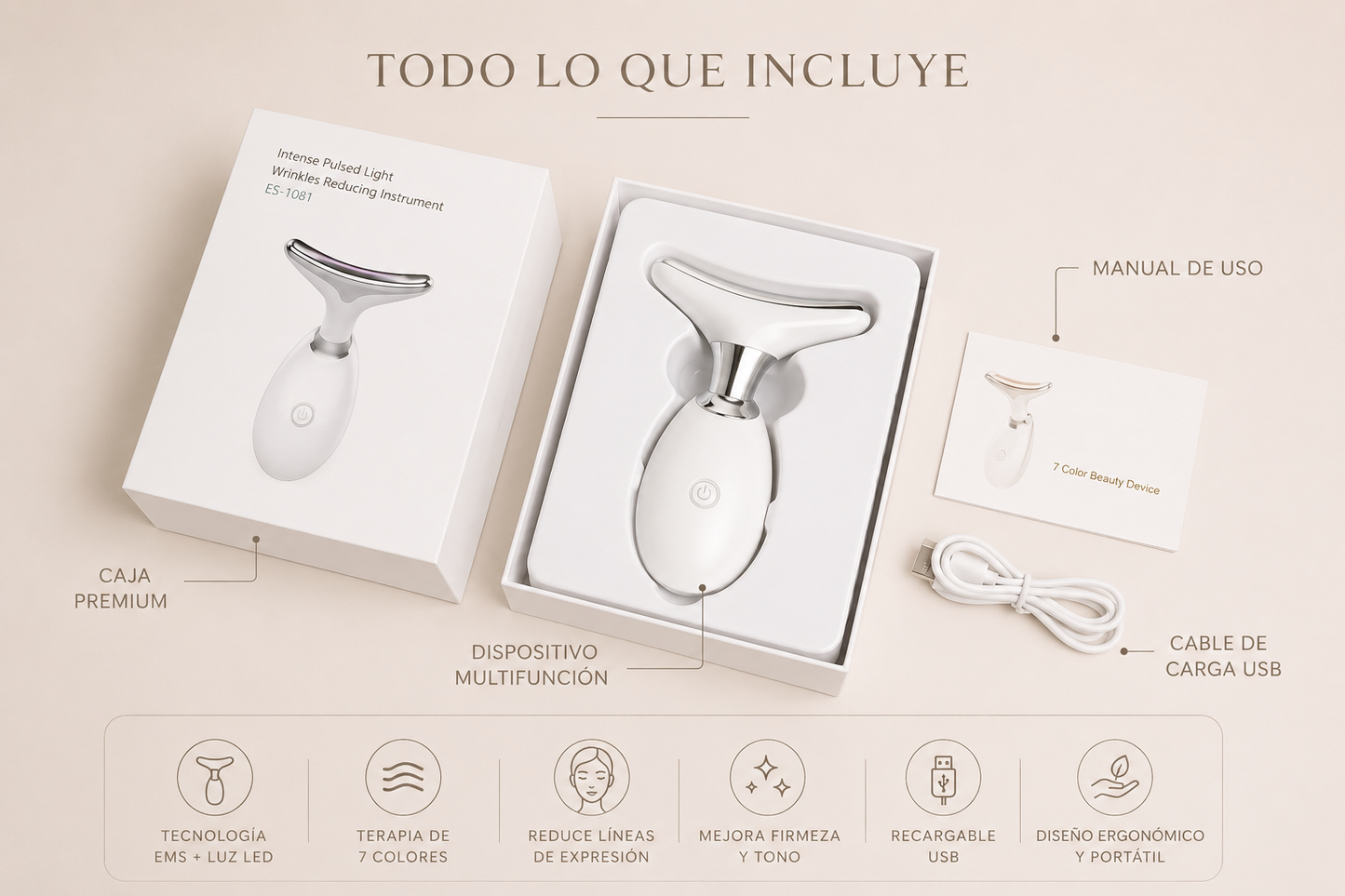 DERMELÚ™ Masajeador Facial LED EMS 7 en 1